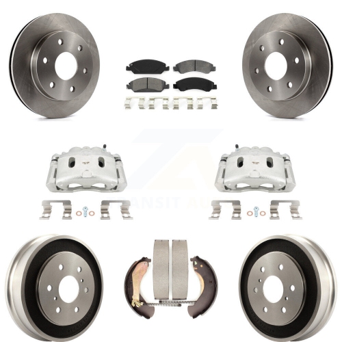 TRANSIT AUTO  Front Rear Disc Brake Caliper Rotor Drum Semi-Metallic Pad Kit (8PC) for Gmc Sierra 1500 Kc8-100818S