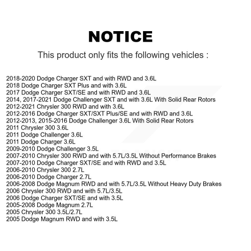 Rear Brake Caliper Left Right Side Kit For Dodge Chrysler 300 Charger Challenger Magnum KBC-100395