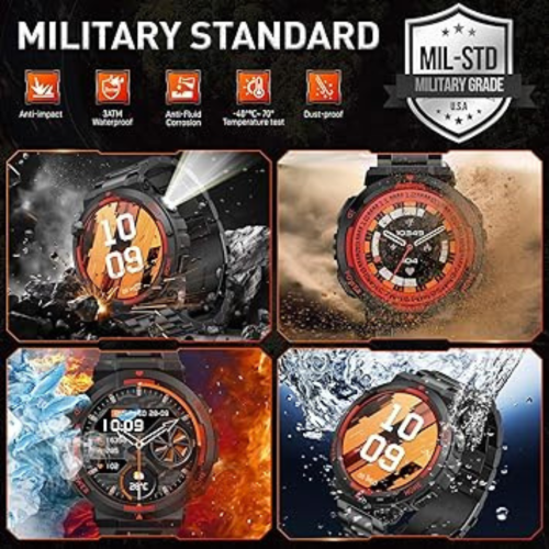 Military Smart Watches for Men(Answer/Make Calls) with LED Flashlight 3ATM Waterproof Smartwatch with 100+ Sports Modes 1.53" Tactical Fitness