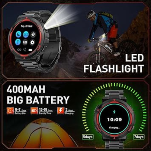 Military Smart Watches for Men(Answer/Make Calls) with LED Flashlight 3ATM Waterproof Smartwatch with 100+ Sports Modes 1.53" Tactical Fitness