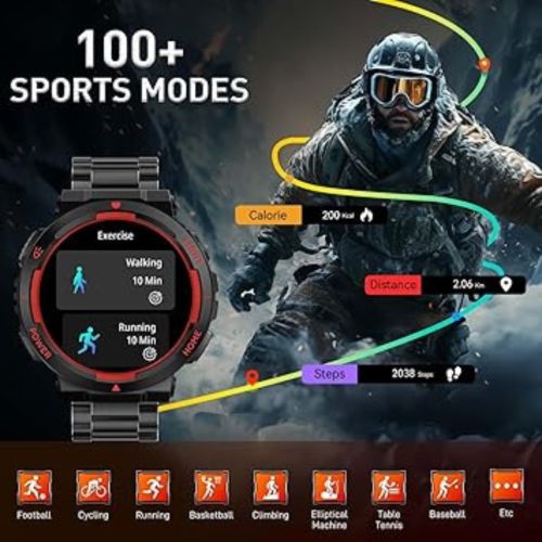 Military Smart Watches for Men(Answer/Make Calls) with LED Flashlight 3ATM Waterproof Smartwatch with 100+ Sports Modes 1.53" Tactical Fitness