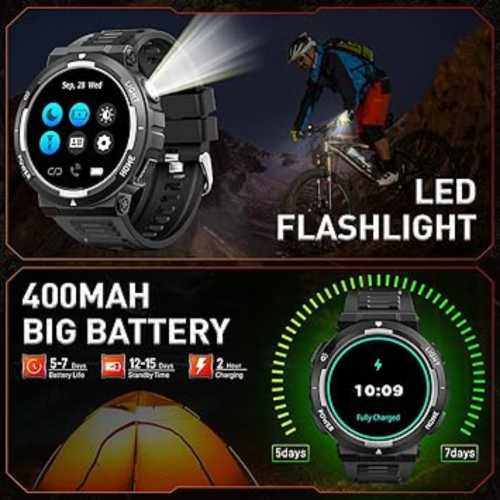 Military Smart Watches for Men(Answer/Make Calls) with LED Flashlight 3ATM Waterproof Smartwatch with 100+ Sports Modes 1.53" Tactical Fitness