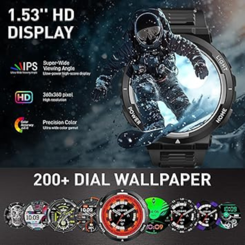Military Smart Watches for Men(Answer/Make Calls) with LED Flashlight 3ATM Waterproof Smartwatch with 100+ Sports Modes 1.53" Tactical Fitness