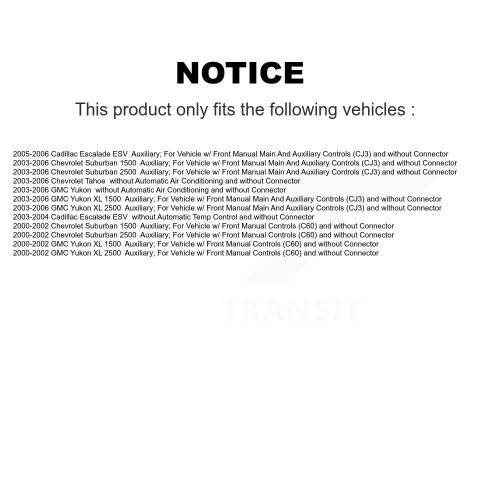 Résistance du moteur de soufflante de CVC arrière SEN-2BMR0028 pour Chevrolet Tahoe GMC Yukon XL 1500 Cadillac Escalade