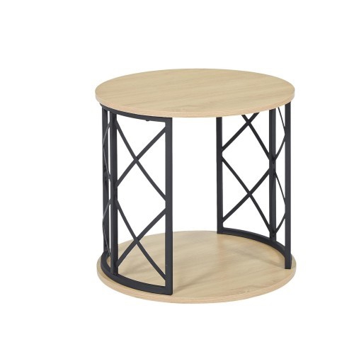 ALL YOU NEED  Modern Round End Table \w Open Storage Shelf, Metal Frame \w Wood Finish Top, Easy Assembly Side Table for Living Room, Bedroom, Office