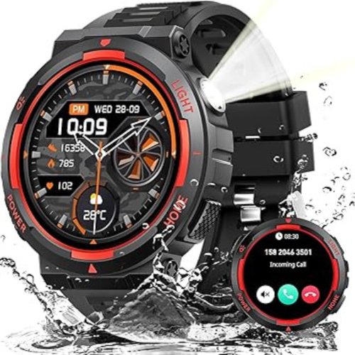 Military Smart Watches for Men(Answer/Make Calls) with LED Flashlight 3ATM Waterproof Smartwatch with 100+ Sports Modes 1.53" Tactical Fitness Tracke