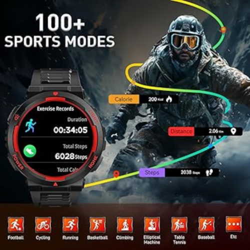 Military Smart Watches for Men(Answer/Make Calls) with LED Flashlight 3ATM Waterproof Smartwatch with 100+ Sports Modes 1.53" Tactical Fitness