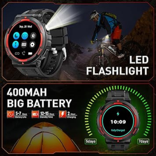 Military Smart Watches for Men(Answer/Make Calls) with LED Flashlight 3ATM Waterproof Smartwatch with 100+ Sports Modes 1.53" Tactical Fitness