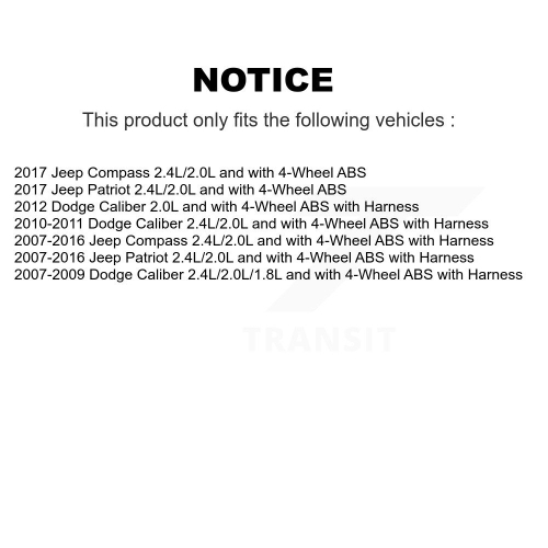 Front Left ABS Wheel Speed Sensor SEN-2ABS0812 For Jeep Patriot Compass Dodge Caliber