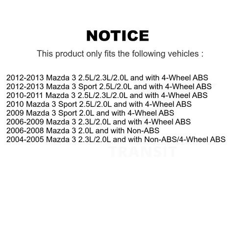 Rear Left ABS Wheel Speed Sensor Wiring Harness SEN-2ABS5075 For Mazda 3 Sport