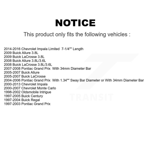 Front Rear Suspension Bar Link Kit For Chevrolet Impala Buick Pontiac Grand Prix LaCrosse KTR-101993