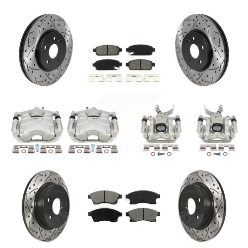 TRANSIT AUTO  Front Rear Brake Caliper Drill Slotted Rotors Semi-Metallic Pad Kit (10PC) for Chevrolet Kcd-100421S