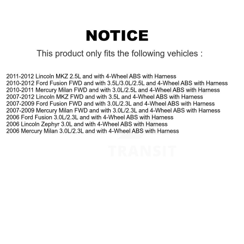 SEN-2ABS1562 du capteur de vitesse de roue ABS arrière gauche pour Ford Fusion Lincoln MKZ Zephyr Mercury Milan