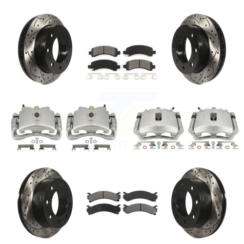 TRANSIT AUTO  Front Rear Disc Brake Coated Caliper Drilled Slot Rotor Semi-Metallic Pad Kit (10PC) for Kcd-100370S