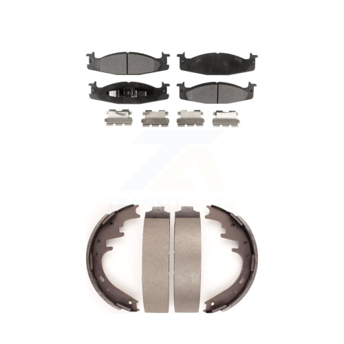 Front Rear Ceramic Brake Pads And Drum Shoes Kit For Ford E-150 Econoline Club Wagon KTN-100106