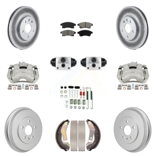 TRANSIT AUTO  Front Rear Brake Caliper Coat Rotor Drum Semi-Metallic Pad Shoe Cylinder Hardware Kit (11PC) for Kcg-101150S