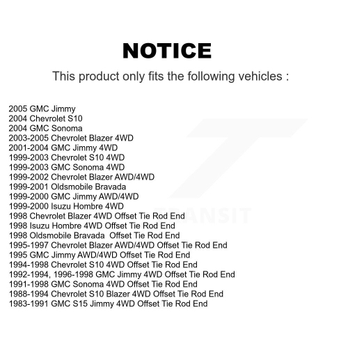 Paire d'embouts de biellette de direction extérieure avant pour Chevrolet GMC S10 Blazer Jimmy Sonoma S15 Isuzu Hombre KTR-104611