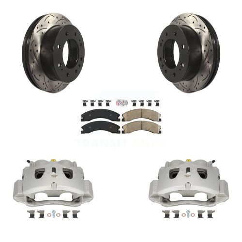 Front Brake Caliper Drill Slotted Rotor Ceramic Pad Kit For GMC Chevrolet Sierra 2500 HD KCD-100285N