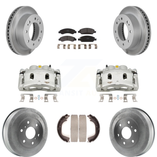TRANSIT AUTO  Front Rear Disc Brake Caliper Coated Rotors Drums Semi-Metallic Pads Kit (8PC) for Kcg-100436P
