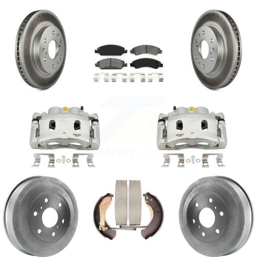 TRANSIT AUTO  Front Rear Brake Caliper Coat Rotors Drum Semi-Metallic Pad Kit (8PC) for Chevrolet 1500 Kcg-100412S