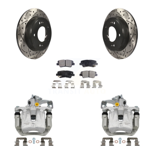 TRANSIT AUTO  Rear Brake Caliper Drill Slotted Rotors Ceramic Pad Kit for Kia Hyundai Forte Elantra Gt Kcd-100573T