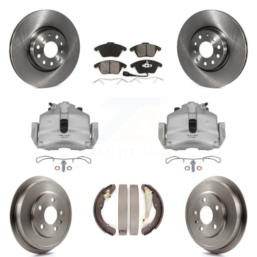 TRANSIT AUTO  Front Rear Brake Caliper Rotors Drums Semi-Metallic Pads Kit (8PC) for Volkswagen Jetta Kc8-100830S