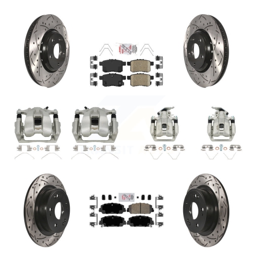TRANSIT AUTO  Front Rear Brake Coated Caliper Drill Slot Rotor Ceramic Pad Kit (10PC) for Honda Accord Kcd-100932N
