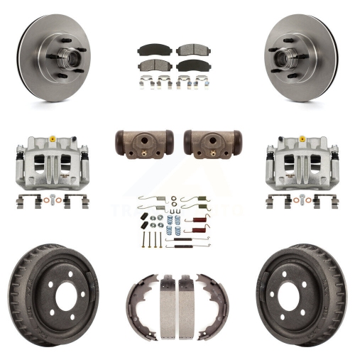 TRANSIT AUTO  Front Rear Disc Brake Caliper Rotors Drum Semi-Metallic Pad Shoe Cylinder Kit (11PC) for Kc8-100761S