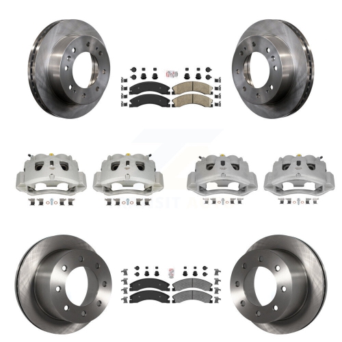 TRANSIT AUTO  Front Rear Disc Brake Caliper Rotors & Ameribrakes Pad Kit (10PC) for Gmc Sierra 3500 HD Kc8-101806N