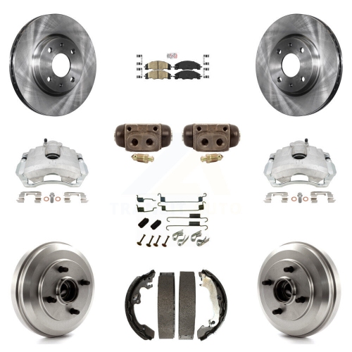 TRANSIT AUTO  Front Rear Brake Caliper Rotors Drum Ceramic Pad Shoe Cylinder & Hardware Kit (11PC) for Kc8-101678N