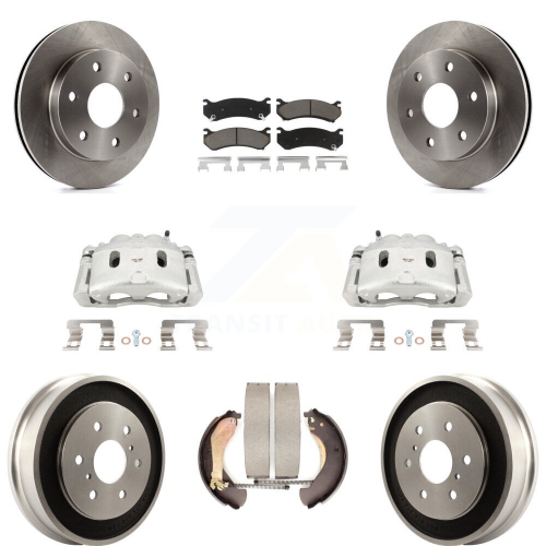 TRANSIT AUTO  Front Rear Brake Caliper Rotors Drum Ceramic Pads Kit (8PC) for Chevrolet Silverado 1500 Kc8-100805C