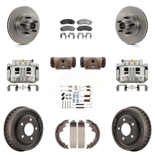 TRANSIT AUTO  Front Rear Brake Caliper Rotors Drum Ceramic Pad Shoe Cylinder & Hardware Kit (11PC) for Kc8-100780T