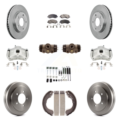 TRANSIT AUTO  Front Rear Disc Brake Caliper Rotors Drum Semi-Metallic Pad Shoe Cylinder Kit (11PC) for Kc8-100946P