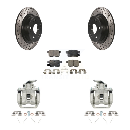 TRANSIT AUTO  Rear Disc Brake Coated Caliper Drilled Slotted Rotors & Ceramic Pad Kit for Honda Accord Kcd-100650T