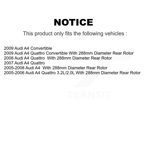 Ensemble de disques d'étrier de frein à disque arrière et plaquettes semi-métalliques pour Audi A4 Quattro KC8-100494S