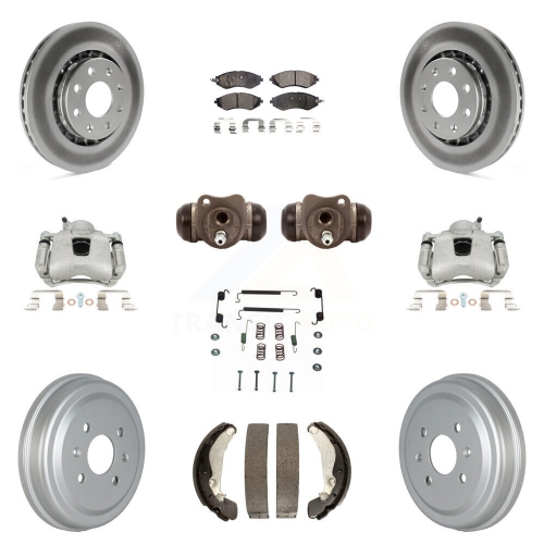 TRANSIT AUTO  Front Rear Brake Caliper Coat Rotor Drum Semi-Metallic Pad Shoes Cylinder Kit (11PC) for Kcg-100381P