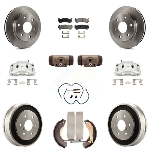 TRANSIT AUTO  Front Rear Brake Caliper Rotors Drum Ceramic Pad Shoe Cylinder & Hardware Kit (11PC) for Kc8-100899T