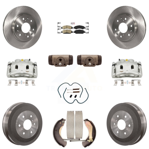 TRANSIT AUTO  Front Rear Brake Caliper Rotors Drum Ceramic Pad Shoe Cylinder & Hardware Kit (11PC) for Kc8-101666N