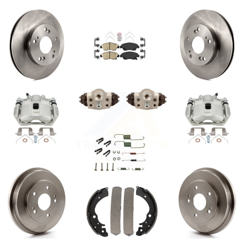 TRANSIT AUTO  Front Rear Brake Caliper Rotors Drum Ceramic Pad Shoe Cylinder & Hardware Kit (11PC) for Kc8-101695N
