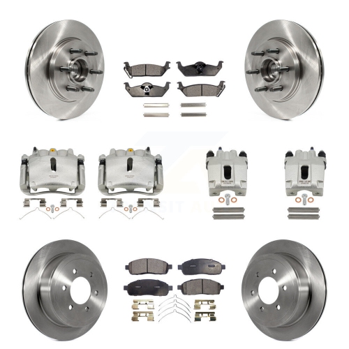 TRANSIT AUTO  Front Rear Brake Caliper Rotors Semi-Metallic Pad Kit (10PC) for Ford F-150 Lincoln Mark Kc8-101326P