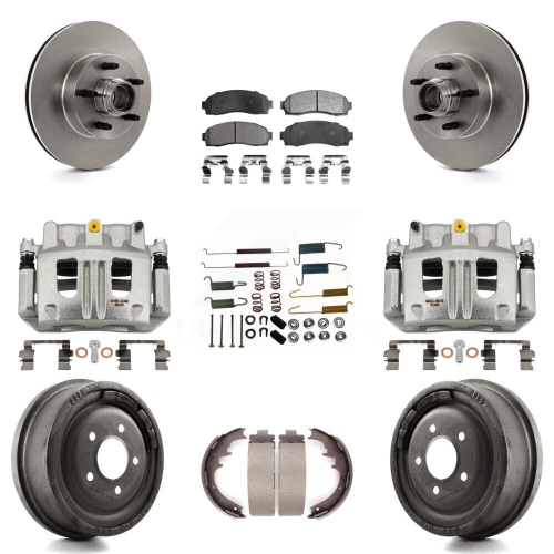 TRANSIT AUTO  Front Rear Disc Brake Caliper Rotor Drum Semi-Metallic Pad Shoe & Hardware Kit (9PC) for Kc8-100768P