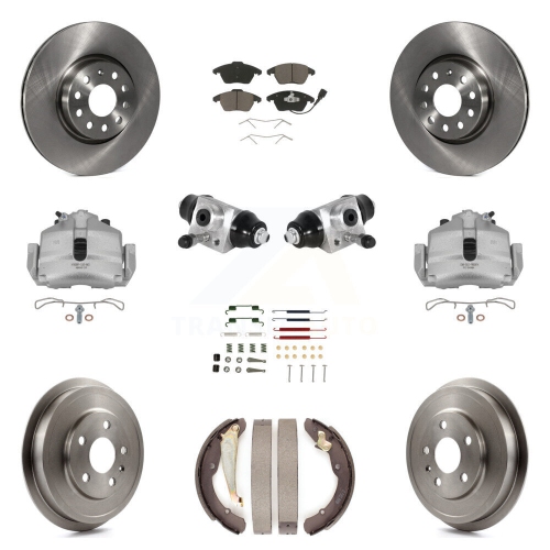TRANSIT AUTO  Front Rear Brake Caliper Rotors Drum Ceramic Pad Shoe Cylinder & Hardware Kit (11PC) for Kc8-100878C