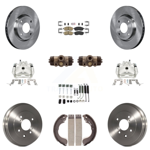 TRANSIT AUTO  Front Rear Brake Caliper Rotors Drum Ceramic Pad Shoe Cylinder & Hardware Kit (11PC) for Kc8-101634N