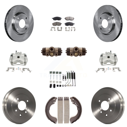 TRANSIT AUTO  Front Rear Disc Brake Caliper Rotors Drum Semi-Metallic Pad Shoe Cylinder Kit (11PC) for Kc8-100913P