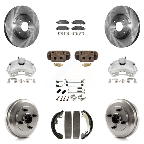 TRANSIT AUTO  Front Rear Brake Caliper Rotors Drum Ceramic Pad Shoe Cylinder & Hardware Kit (11PC) for Kc8-100909T