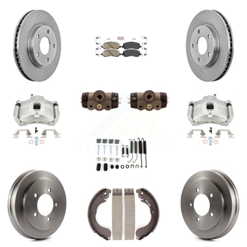 TRANSIT AUTO  Front Rear Brake Caliper Rotors Drum Ceramic Pad Shoe Cylinder & Hardware Kit (11PC) for Kc8-101720N