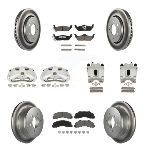 TRANSIT AUTO  Front Rear Disc Brake Caliper Coated Rotors And Ceramic Pads Kit (10PC) for Ford F-150 Kcg-101047C