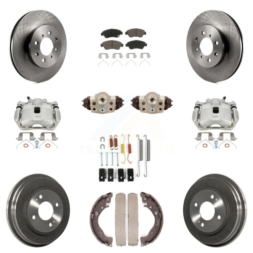 TRANSIT AUTO  Front Rear Brake Caliper Rotors Drum Ceramic Pad Shoe Cylinder & Hardware Kit (11PC) for Kc8-100912C