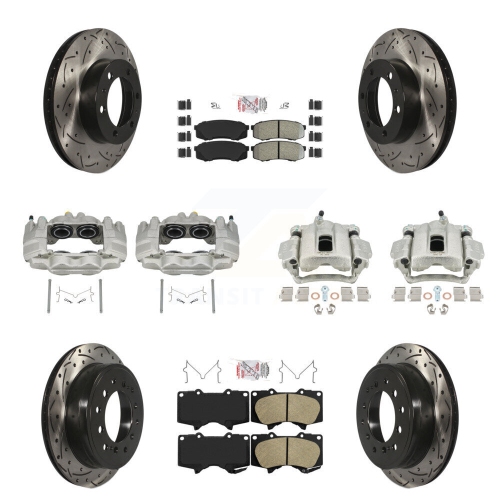 TRANSIT AUTO  Front Rear Disc Brake Coated Caliper Drill Slotted Rotors Ameribrakes Pad Kit (10PC) for Kcd-100502N