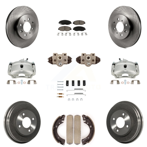 TRANSIT AUTO  Front Rear Brake Caliper Rotors Drum Ceramic Pad Shoe Cylinder & Hardware Kit (11PC) for Kc8-100872C